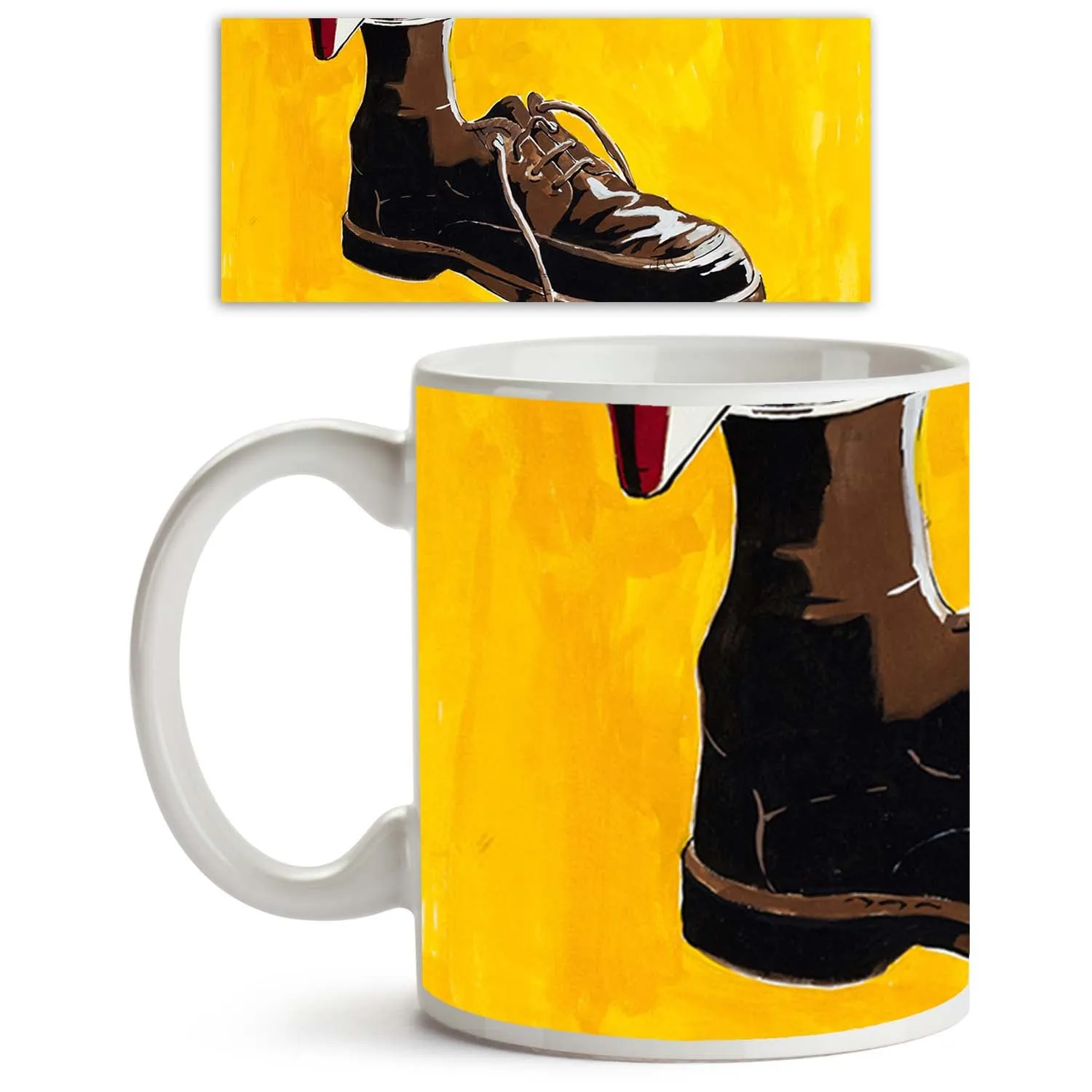 Abstract Water Color Of A Shoe & Coffee Mill Ceramic Coffee Tea Mug Inside White