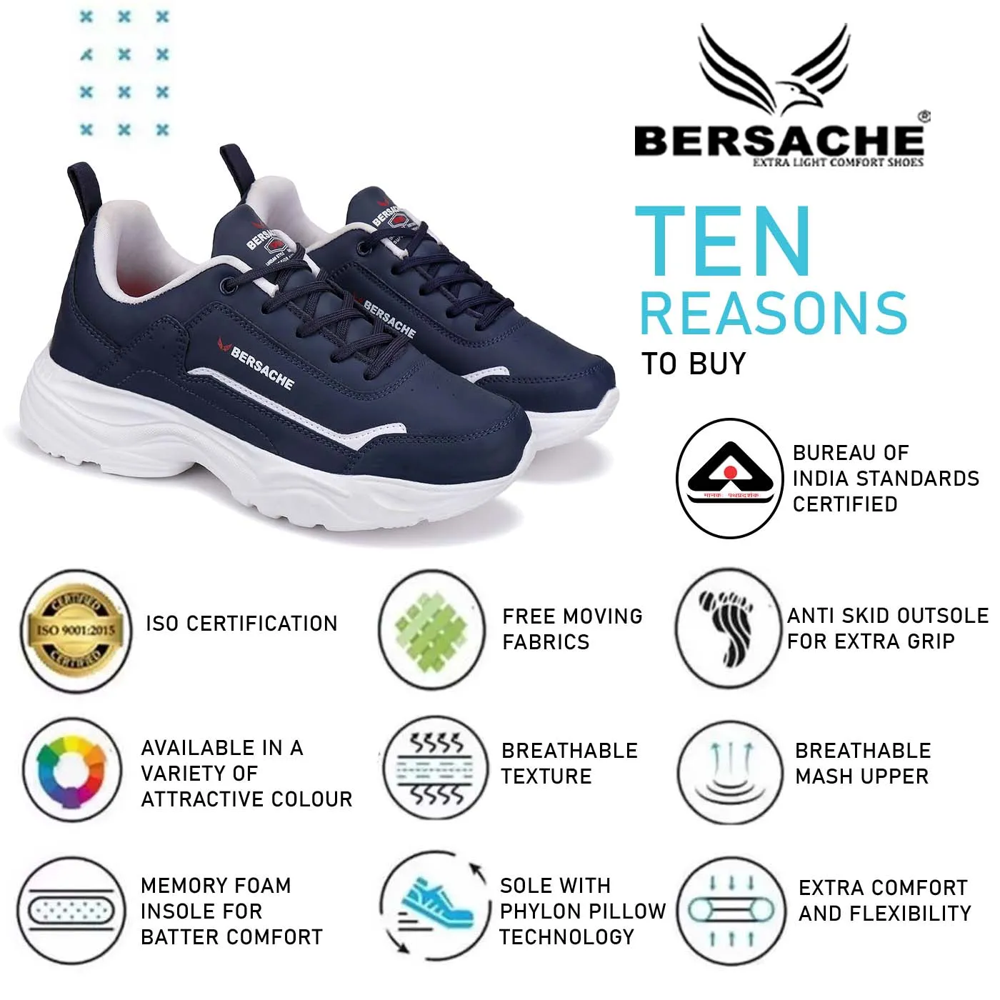 Bersache Lightweight Casual Sneaker Shoes For Men Blue-7055