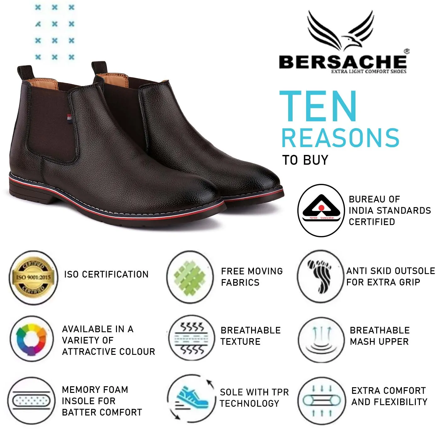 Bersache Lightweight Formal Office Wear Outdoor Shoes For Men (9084-Dark Brown)