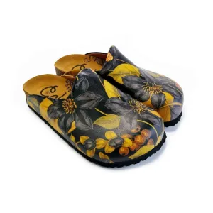 Black Flowers and Yellow Leaf Sandal - CAL1408