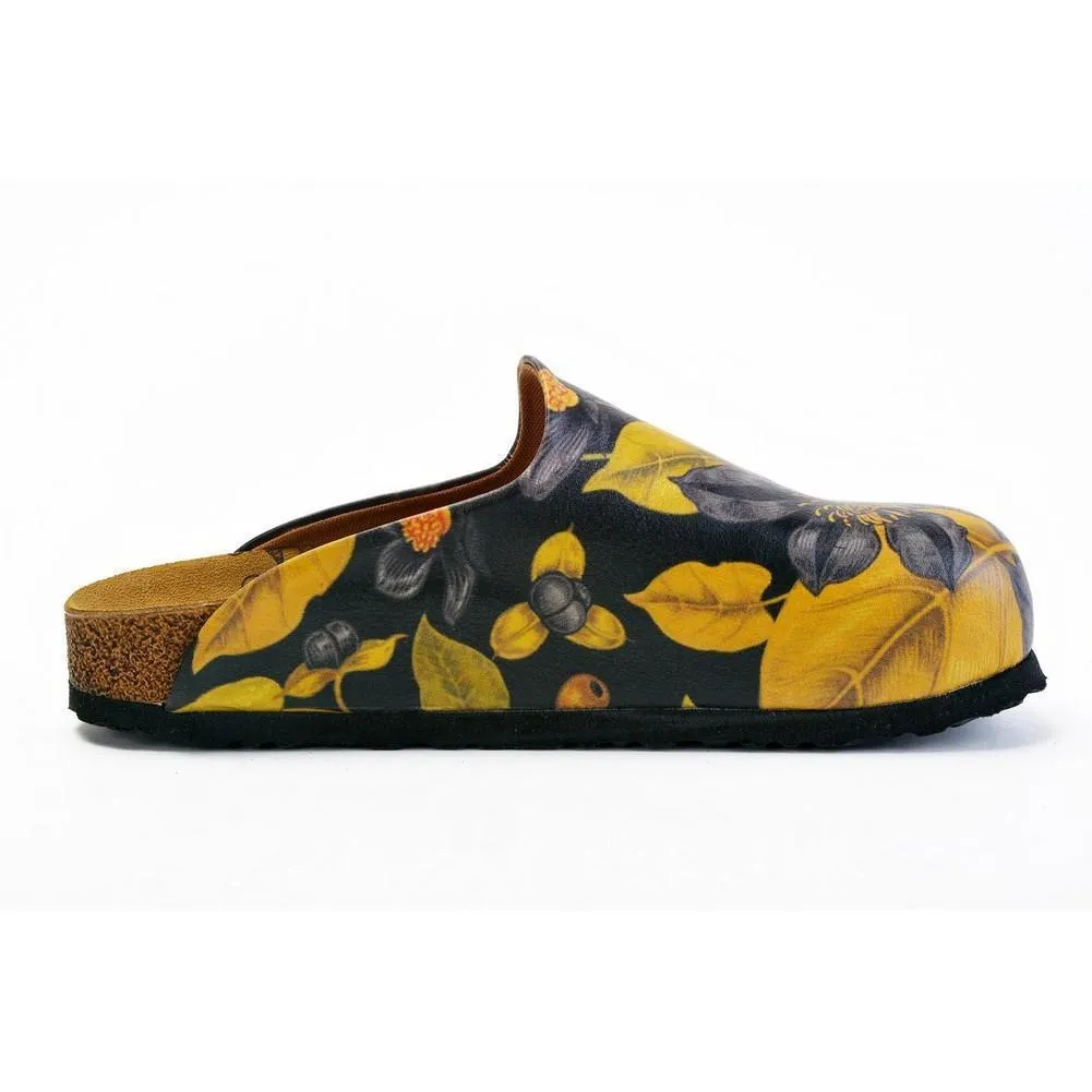 Black Flowers and Yellow Leaf Sandal - CAL1408