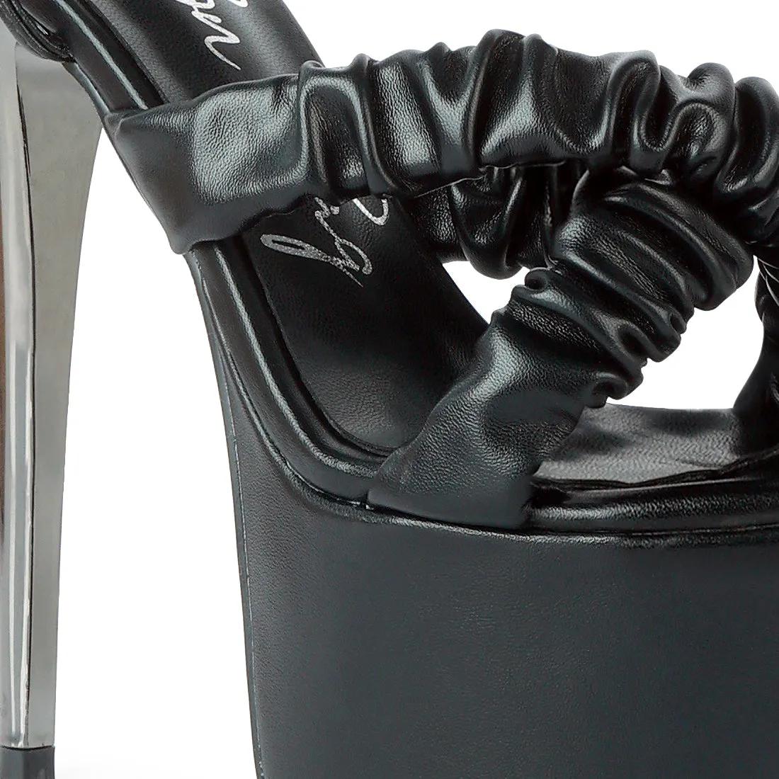 Black Pop Era Ruched Straps Tie Up Sandals