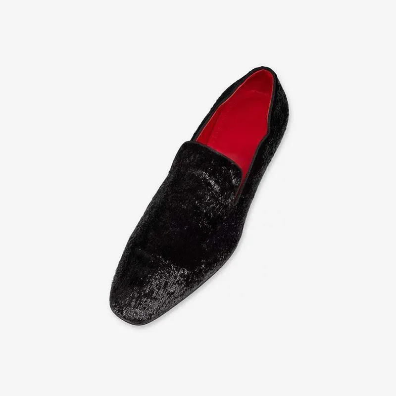 Black Velvet Loafers with V-Cut Design