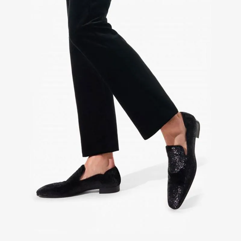 Black Velvet Loafers with V-Cut Design