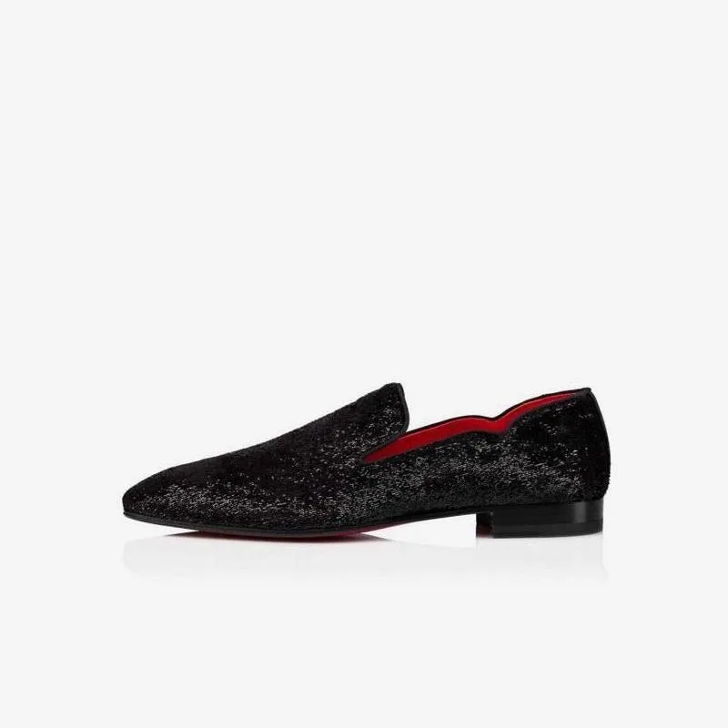 Black Velvet Loafers with V-Cut Design