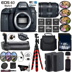 Canon EOS 6D Mark II DSLR Camera with 24-105mm f/4L II Lens   Professional Battery Grip   4PC Macro Filter Kit   LED Kit Base Bundle