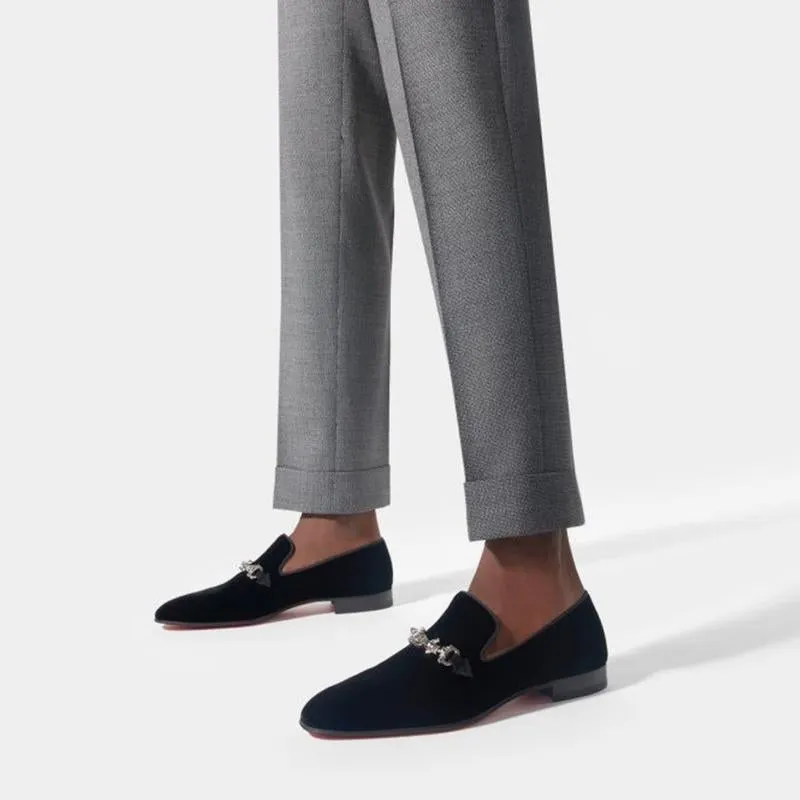 Chain Strap Loafers Men Slip-on Velvet Black