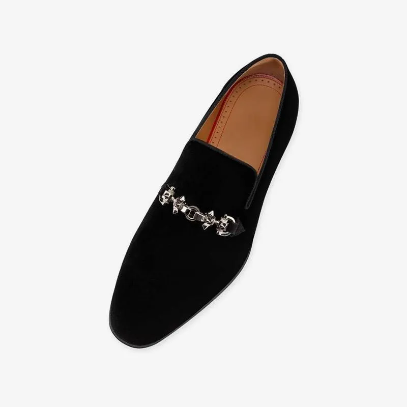 Chain Strap Loafers Men Slip-on Velvet Black