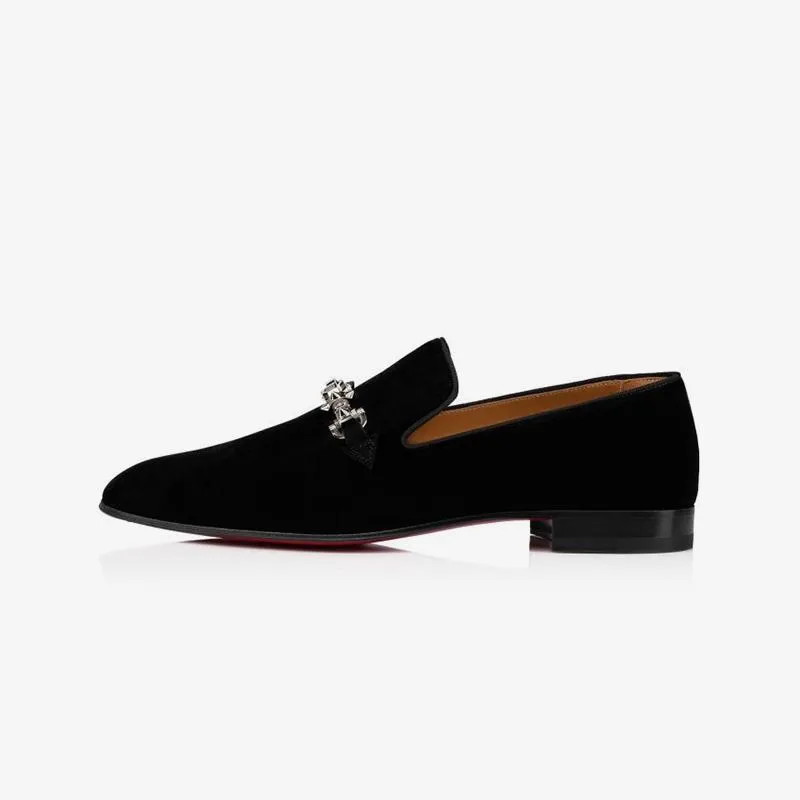 Chain Strap Loafers Men Slip-on Velvet Black