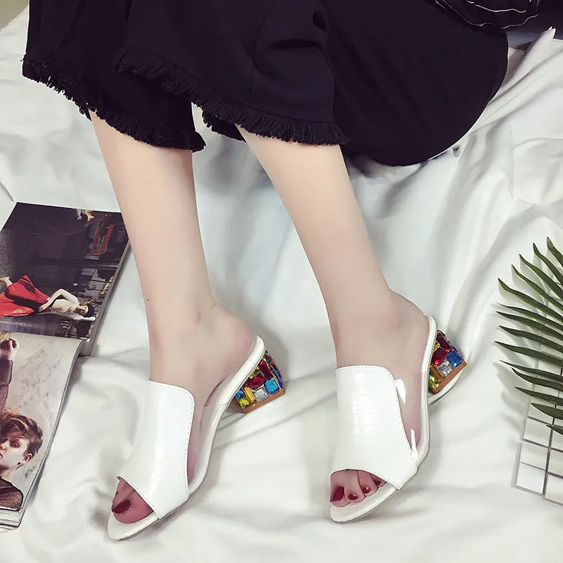 Colorful Rhinestone crystals Heels peep Toe Summer women's Shoes