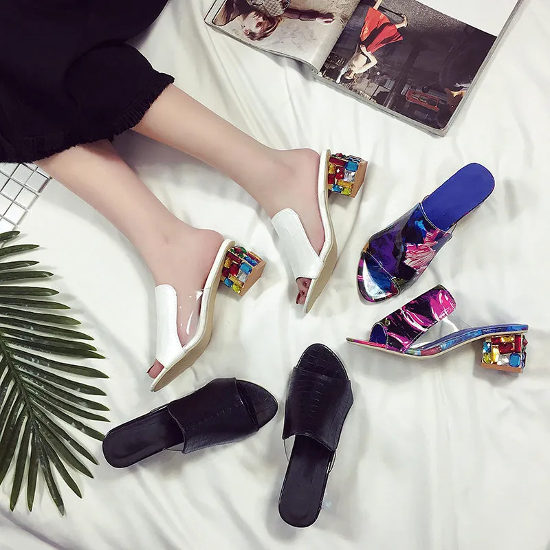 Colorful Rhinestone crystals Heels peep Toe Summer women's Shoes