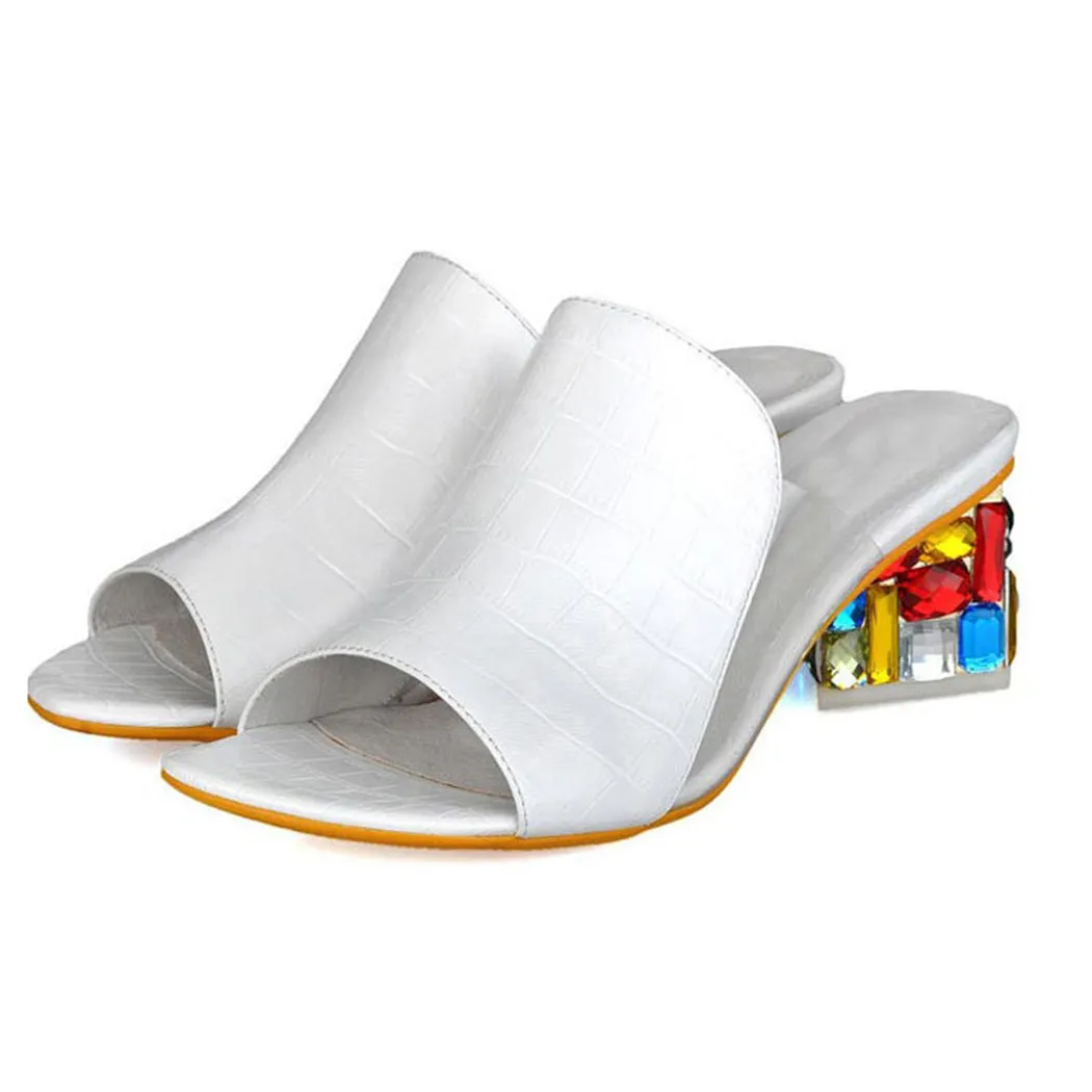 Colorful Rhinestone crystals Heels peep Toe Summer women's Shoes
