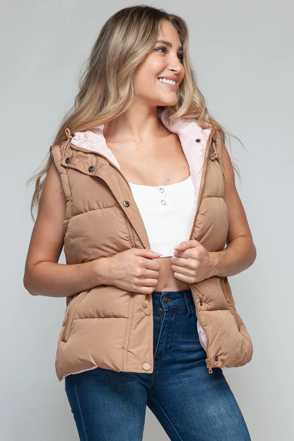Cozy Chic: Hooded Puffer Vest - Khaki