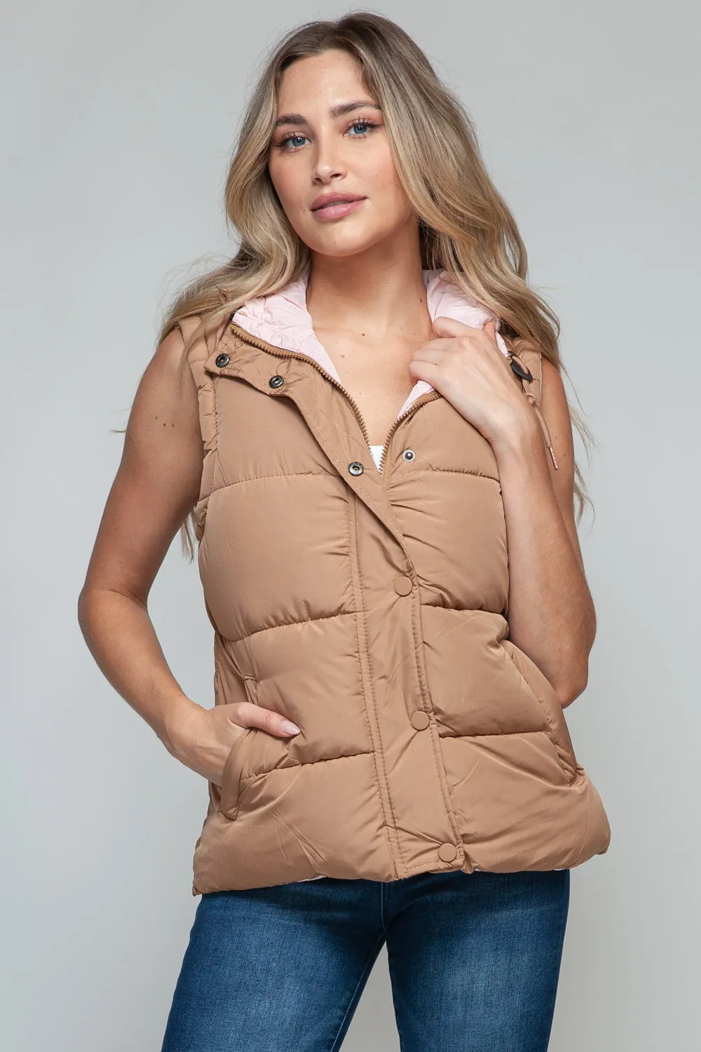 Cozy Chic: Hooded Puffer Vest - Khaki