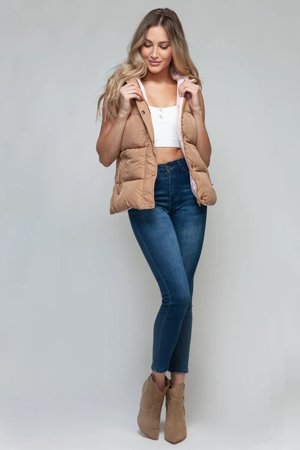 Cozy Chic: Hooded Puffer Vest - Khaki