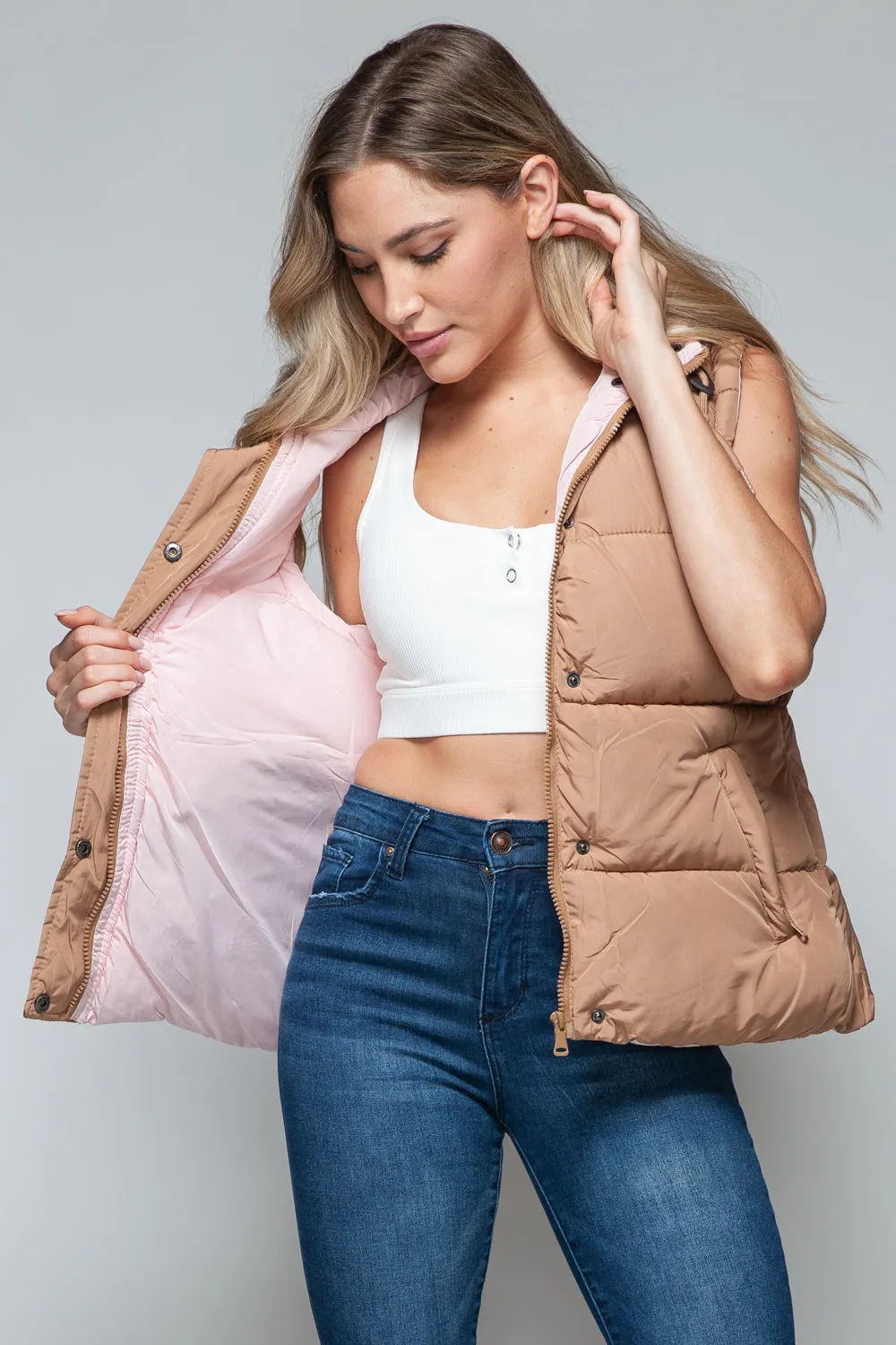 Cozy Chic: Hooded Puffer Vest - Khaki