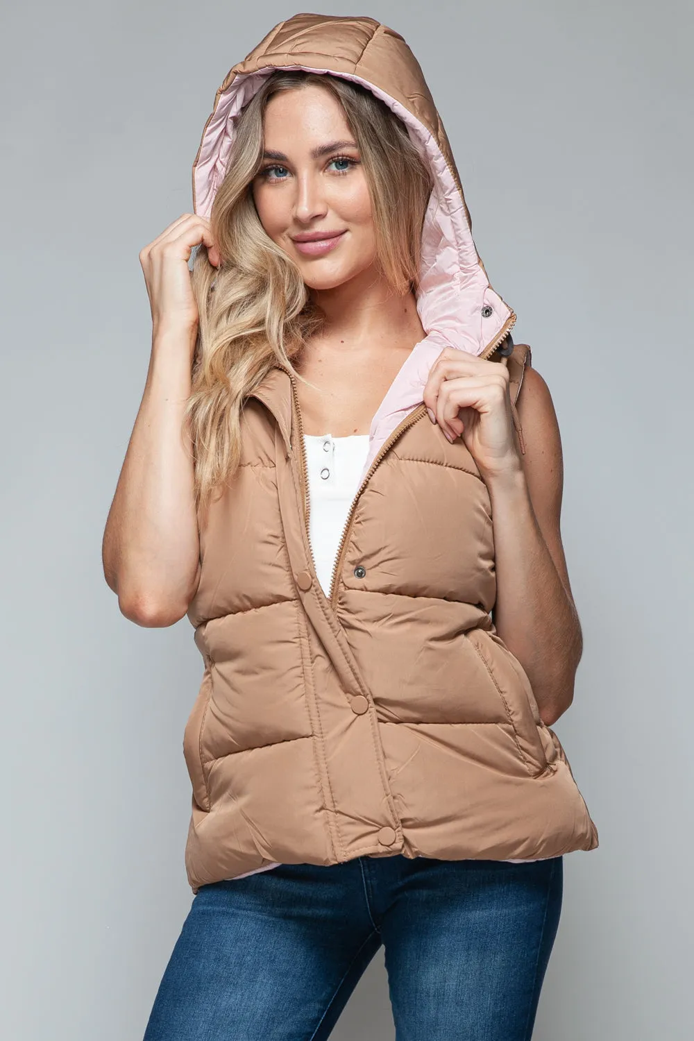 Cozy Chic: Hooded Puffer Vest - Khaki