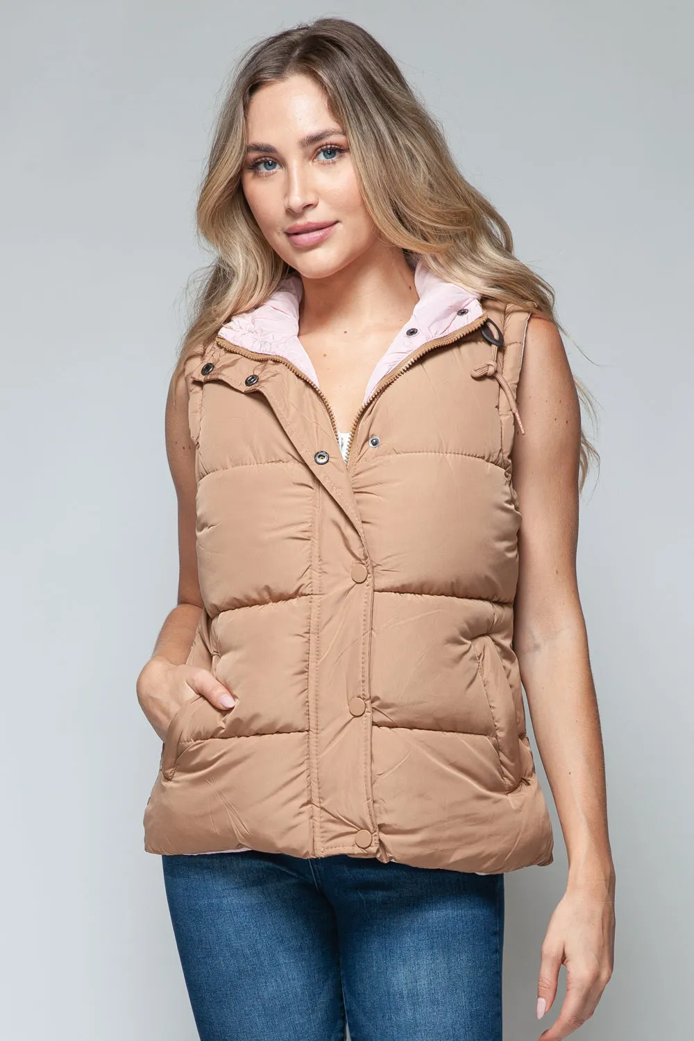 Cozy Chic: Hooded Puffer Vest - Khaki