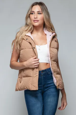 Cozy Chic: Hooded Puffer Vest - Khaki
