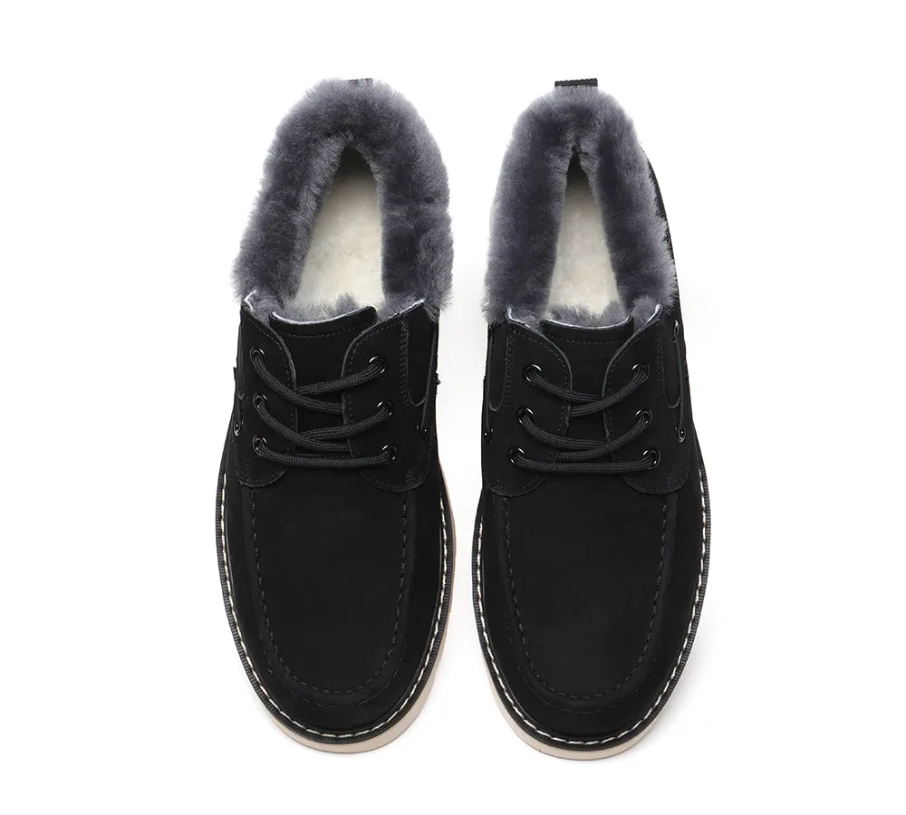 EVERAU® Lace Up Sheepskin Casual Men Shoes Trekker