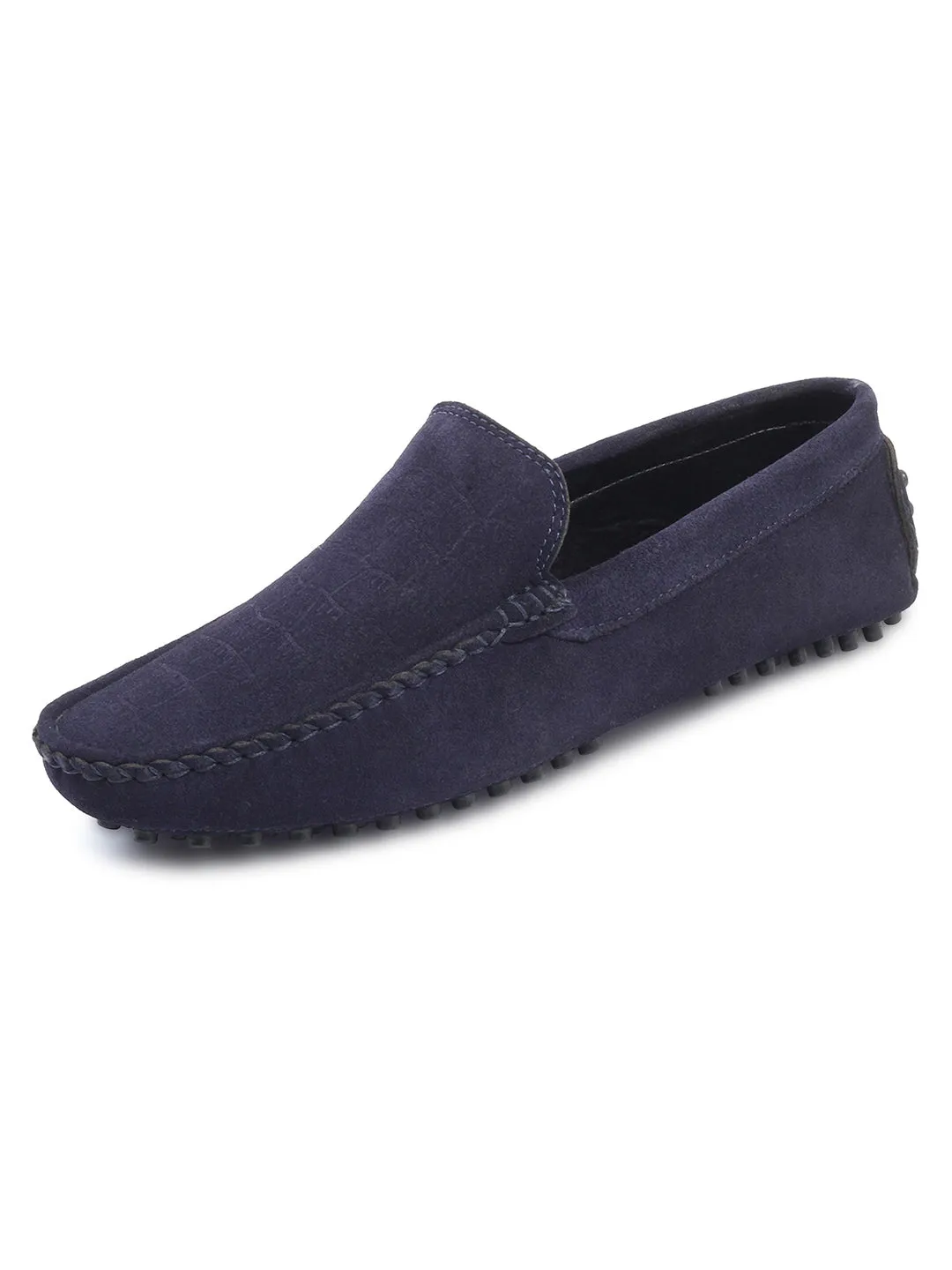 Federal Blue Handmade Italian Suede Leather Textured Penny Loafers