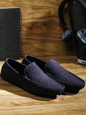 Federal Blue Handmade Italian Suede Leather Textured Penny Loafers