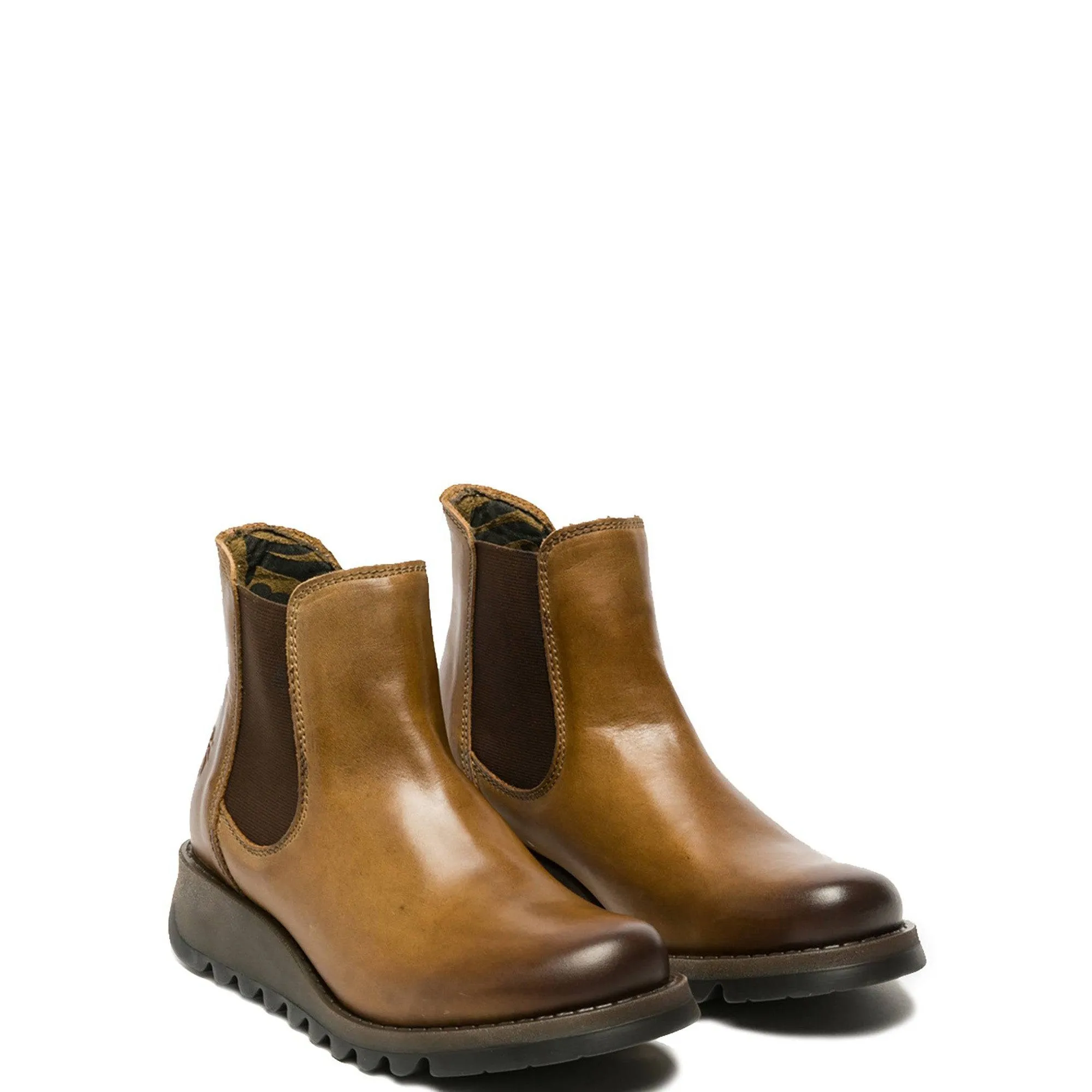 Fly London Salv Camel Leather Pull On Ankle Boots
