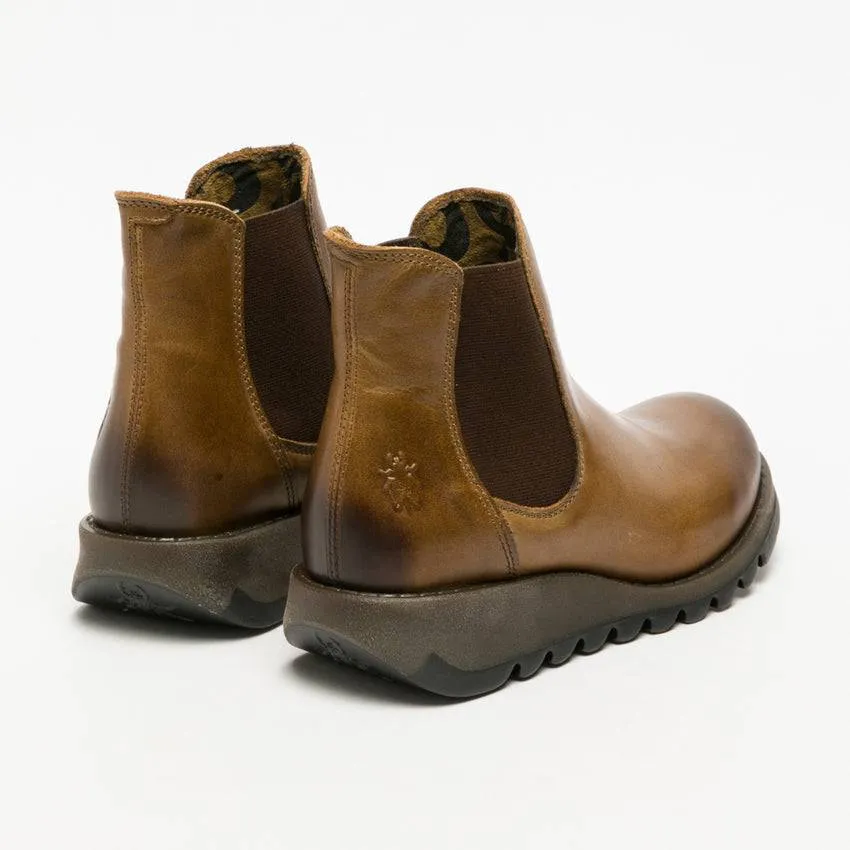 Fly London Salv Camel Leather Pull On Ankle Boots