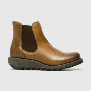 Fly London Salv Camel Leather Pull On Ankle Boots