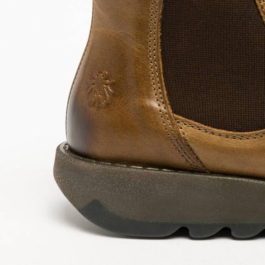 Fly London Salv Camel Leather Pull On Ankle Boots