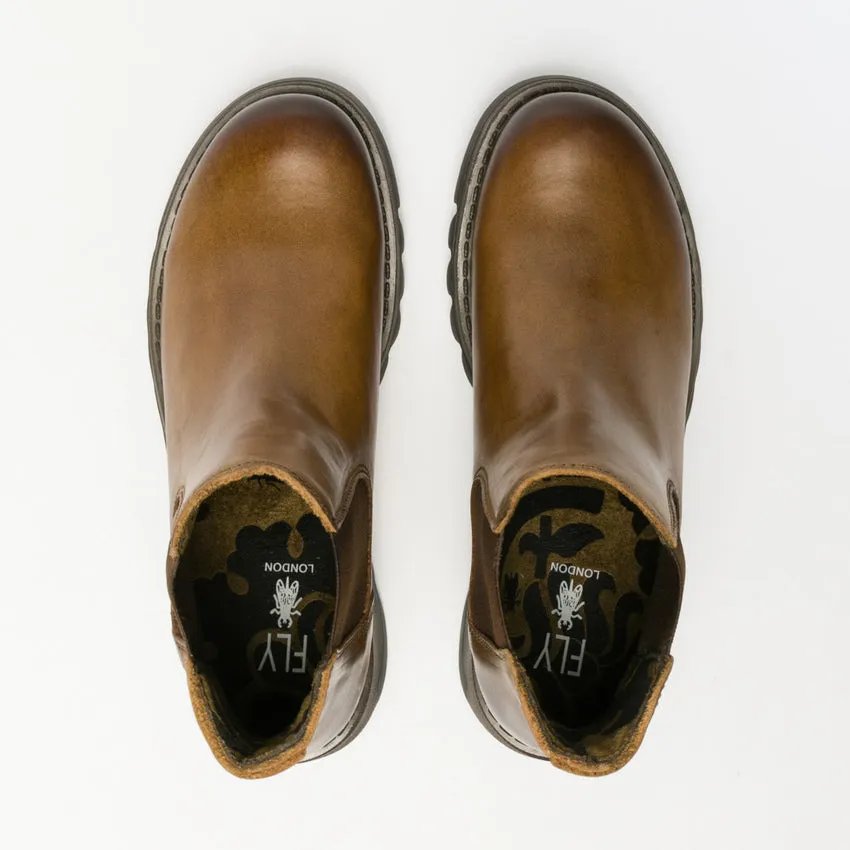 Fly London Salv Camel Leather Pull On Ankle Boots
