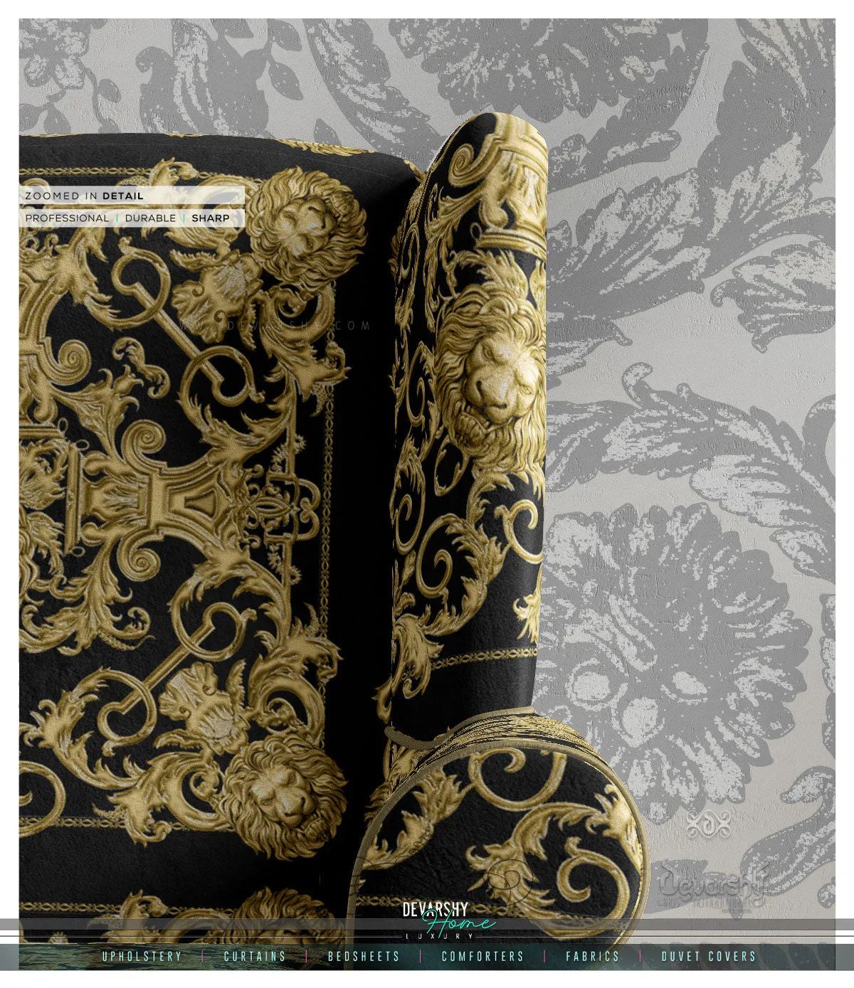 Golden Lion Upholstery Fabric 3metres 12 Furnishing Fabric Options Black Baroque Fabric By the Yard | D21040
