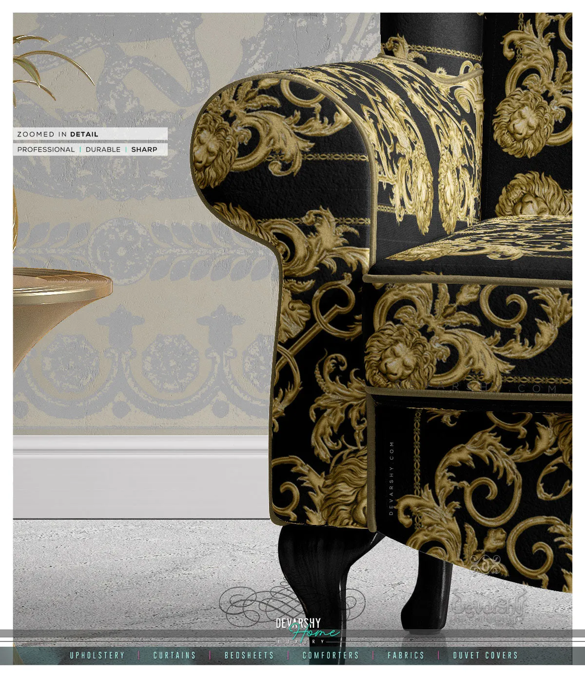 Golden Lion Upholstery Fabric 3metres 12 Furnishing Fabric Options Black Baroque Fabric By the Yard | D21040