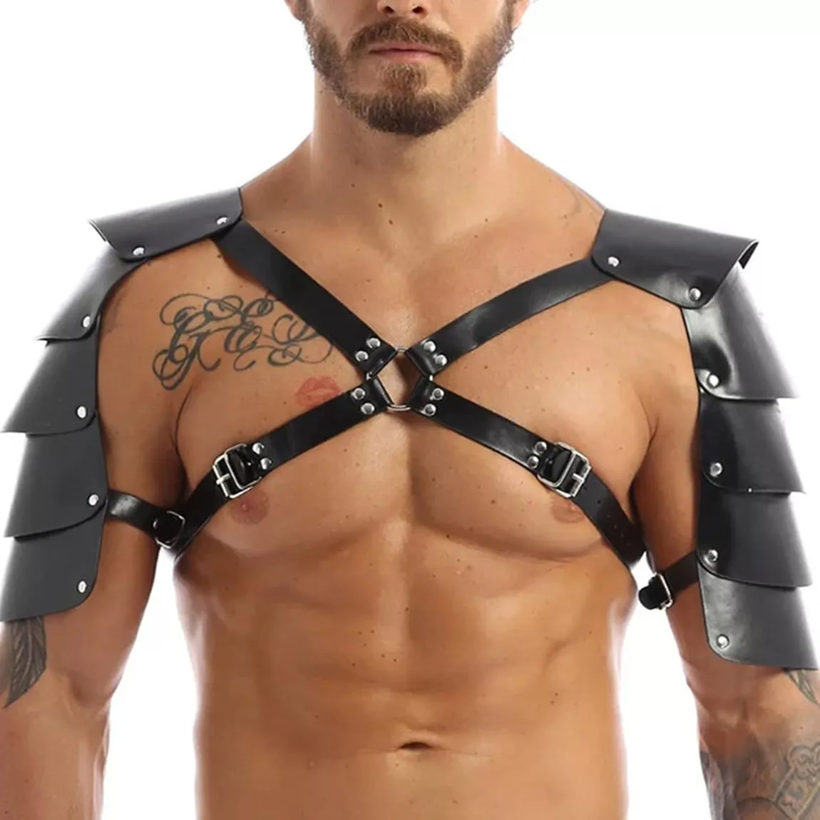 Joukavor Gothic Shoulder Armor for Men Adjustable Faux Leather Steampunk Harness Costume Halloween Cosplay