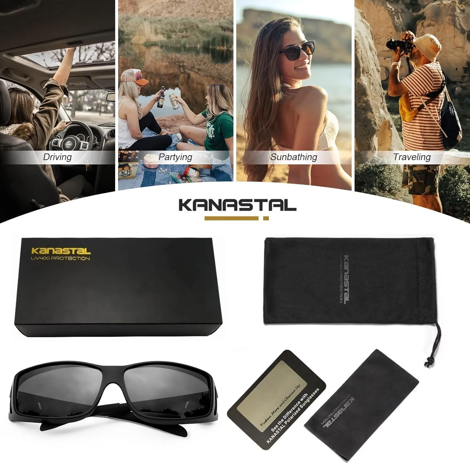 KANASTAL Fit Over Glasses for Men Women Polarized UV400 Protection Fashion Wrap Around Shades