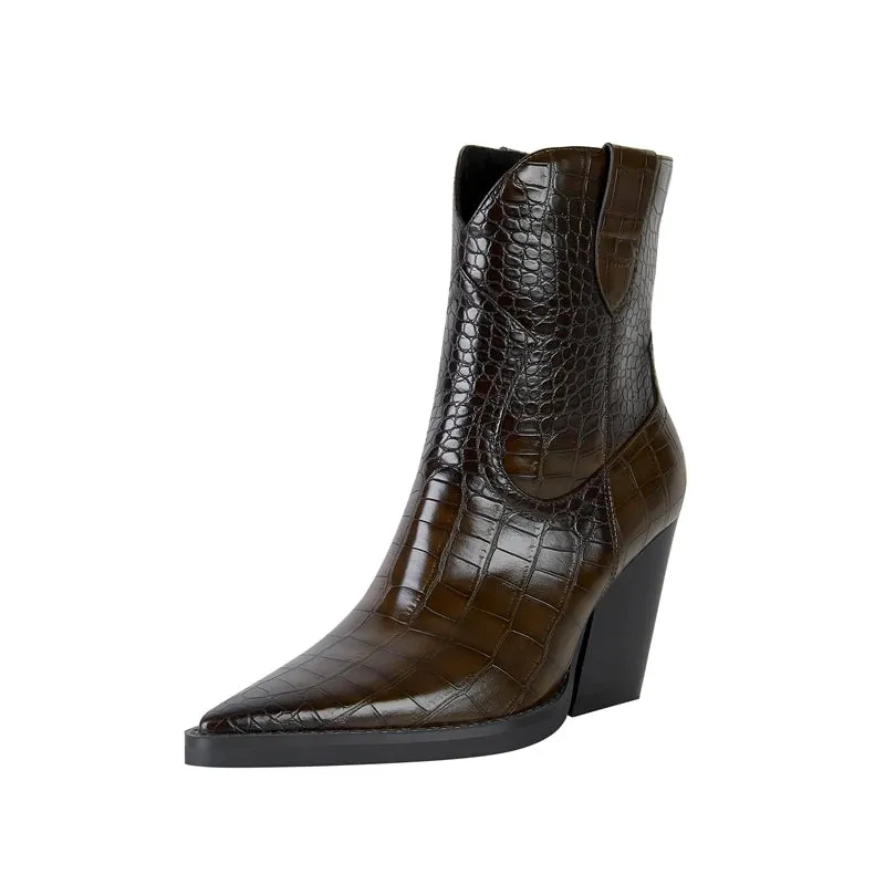 Kayla Croco Pattern Western Chelsea Boots