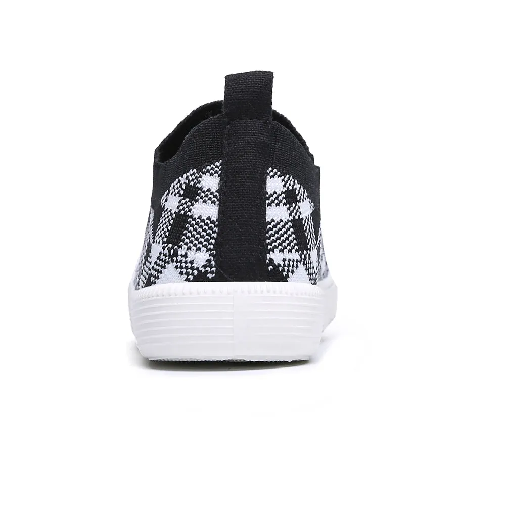 Kids Plaid Slip-On Walking Shoes, Lightweight Sneakers with Soft Sole