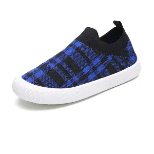 Kids Plaid Slip-On Walking Shoes, Lightweight Sneakers with Soft Sole