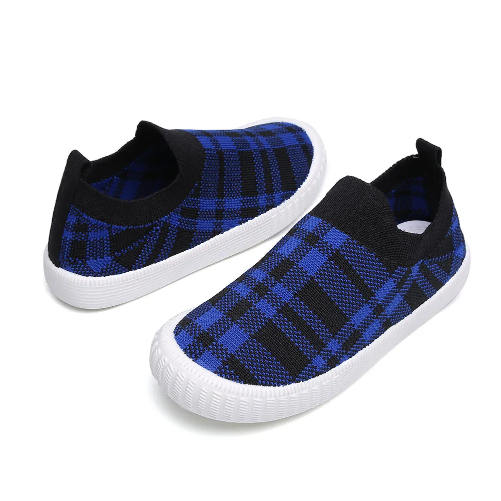 Kids Plaid Slip-On Walking Shoes, Lightweight Sneakers with Soft Sole