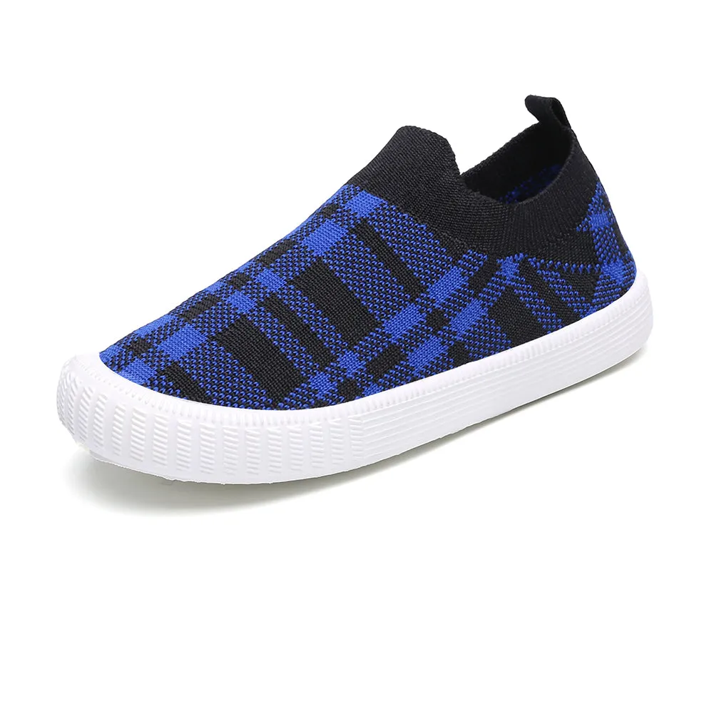Kids Plaid Slip-On Walking Shoes, Lightweight Sneakers with Soft Sole