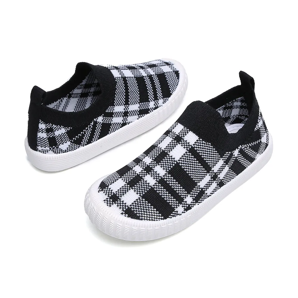Kids Plaid Slip-On Walking Shoes, Lightweight Sneakers with Soft Sole