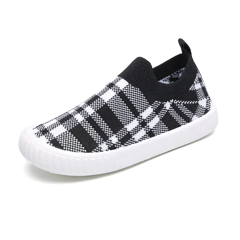 Kids Plaid Slip-On Walking Shoes, Lightweight Sneakers with Soft Sole