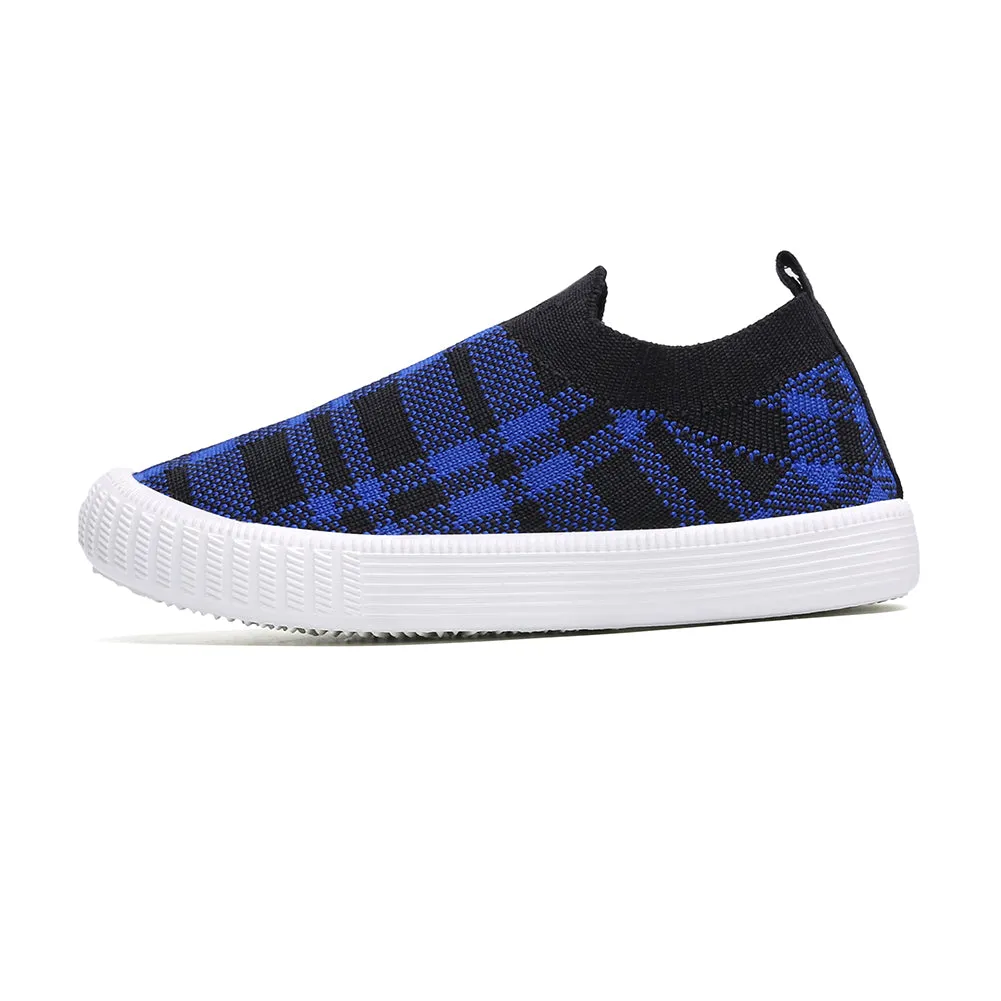 Kids Plaid Slip-On Walking Shoes, Lightweight Sneakers with Soft Sole