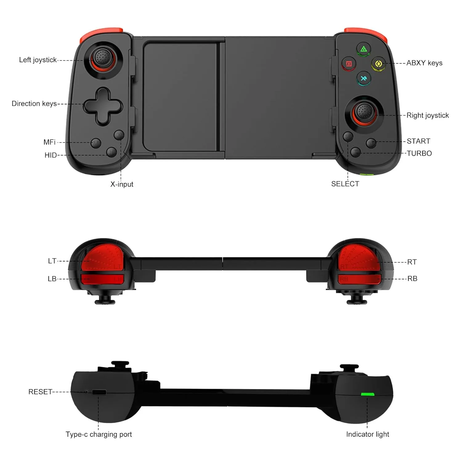 Koiiko Wireless Controller for iPhone/Android/PC/iPad/Tablet/Appl Arcade MFi Games/Switch, Support Streaming on PS/Xbox/PC Console, Cloud Gaming Gamepad Joystick - Turbo/Dual Motors Black