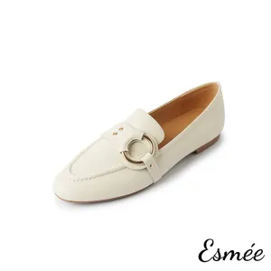 Leather Loafers with Circular Buckle