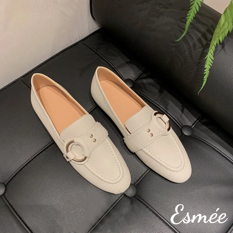 Leather Loafers with Circular Buckle