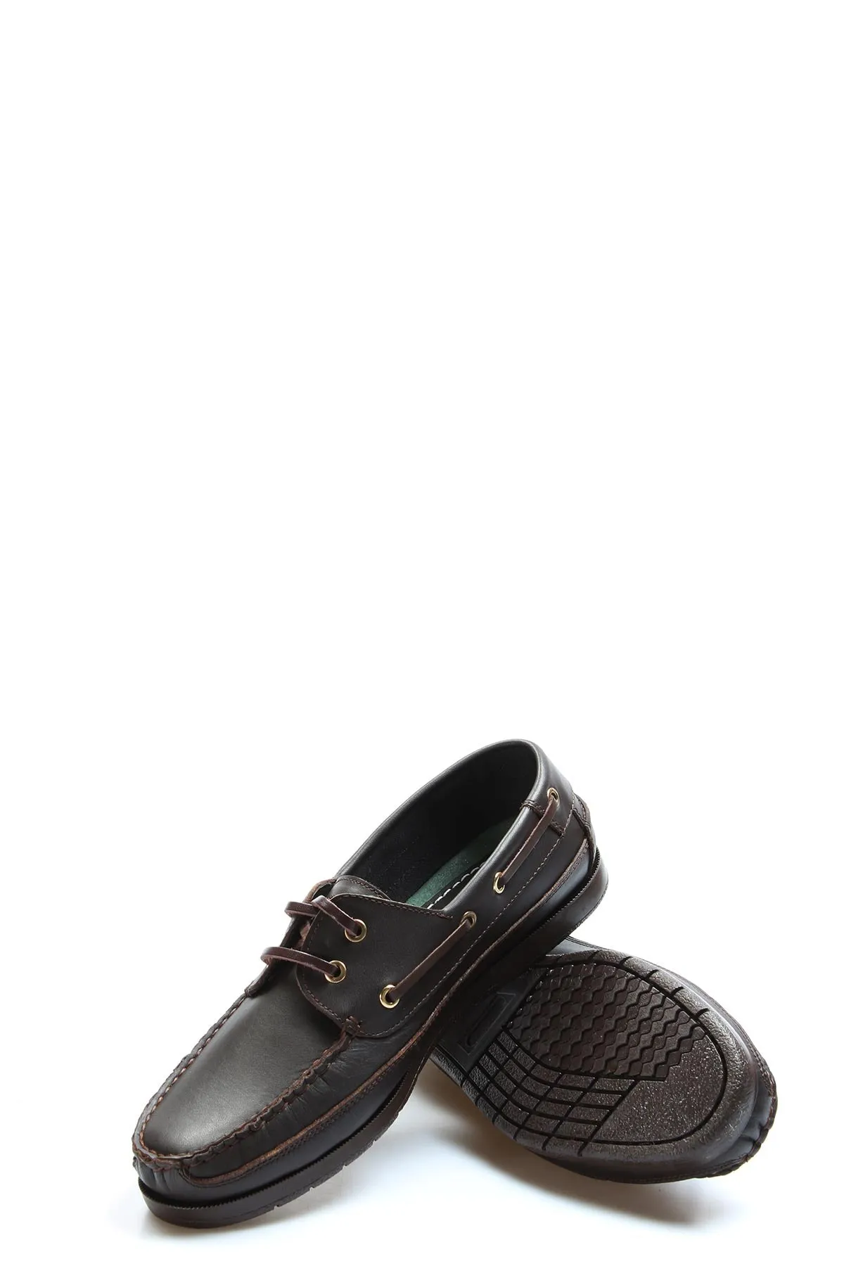 Men's Brown Leather Boat Shoes with Brass Eyelets - Wessi