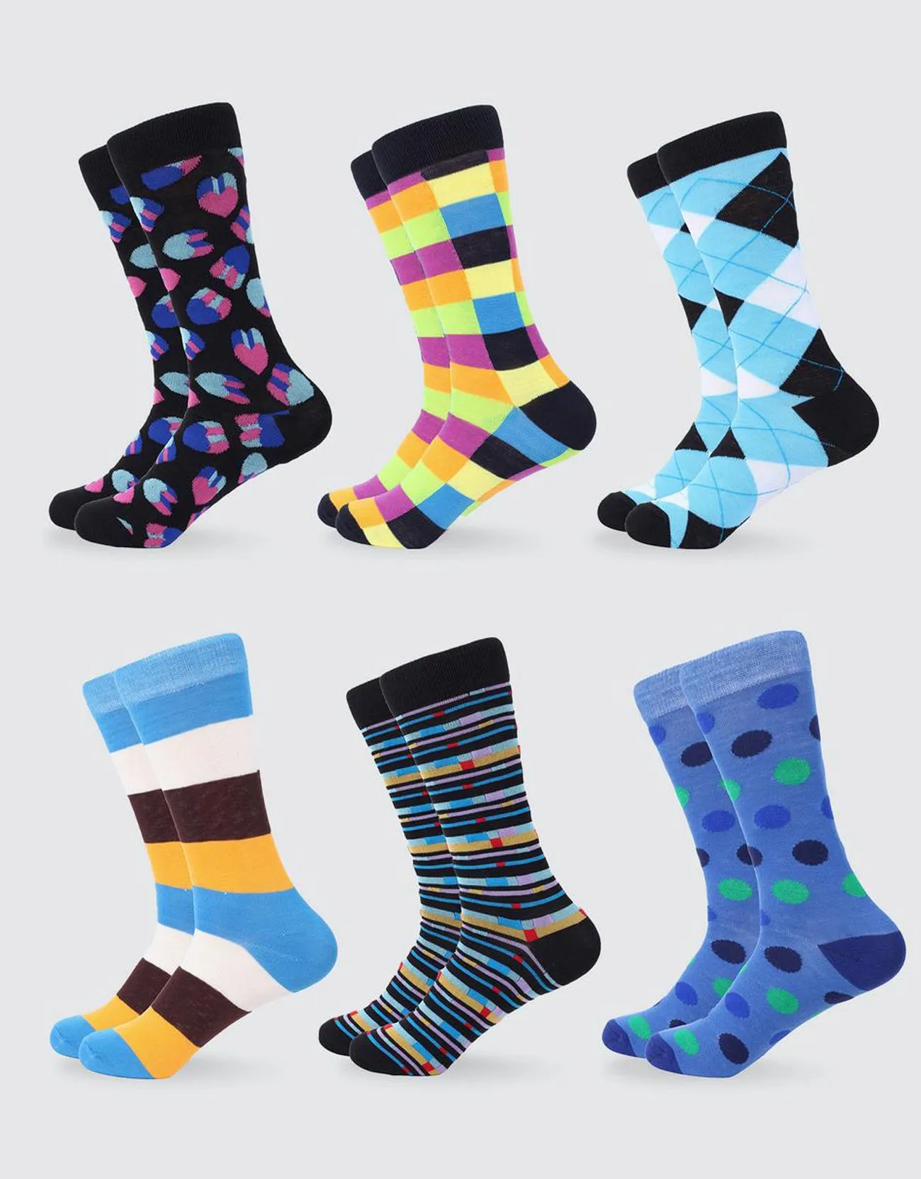Men's Funky Colorful Dress Socks 6 Pack