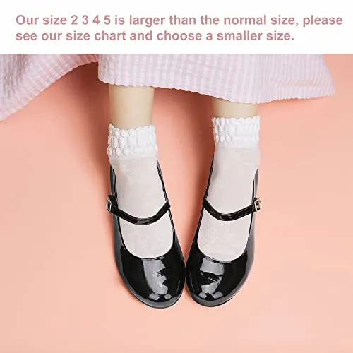 MIXIN Girls Mary Jane Dress Shoes - Princess Ballerina Flats Low Heels for School Party Wedding, Back to School Shoes for Girls (Little Kid/Big Kids) (5 Big Kid, Noble Black, Numeric_5)
