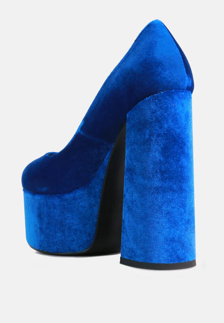 old novelty platform heel velvet pumps